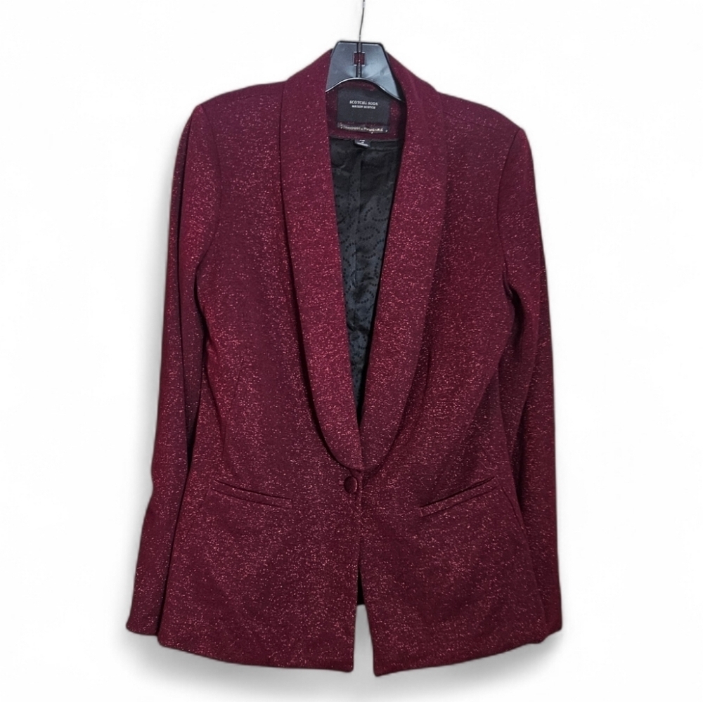 Scotch & Soda Maison Scotch Burgundy Metallic Blazer Tailored Party Jacket Med